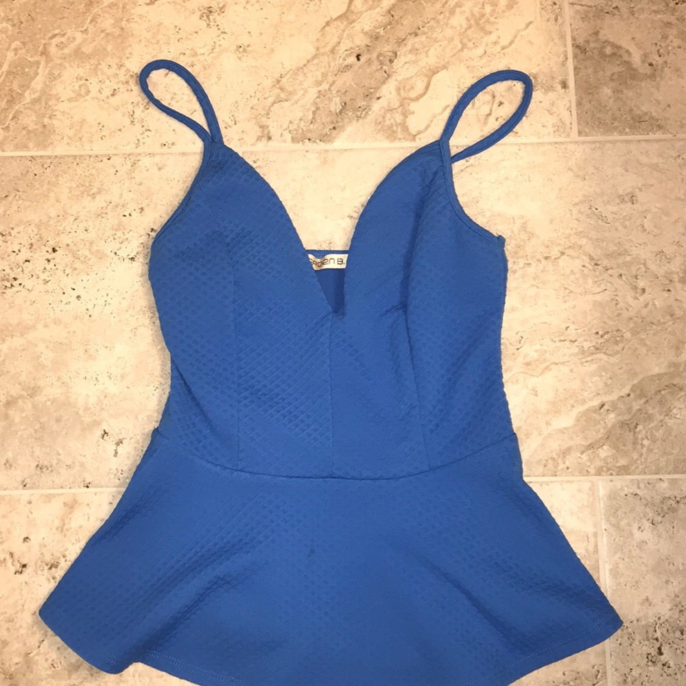 COPY - Blue Deep V neck peplum tank